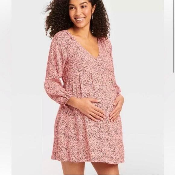 The Nines by Hatch Women’s Sz Small Floral Mini Dress Pink Long Sleeves - Picture 1 of 8